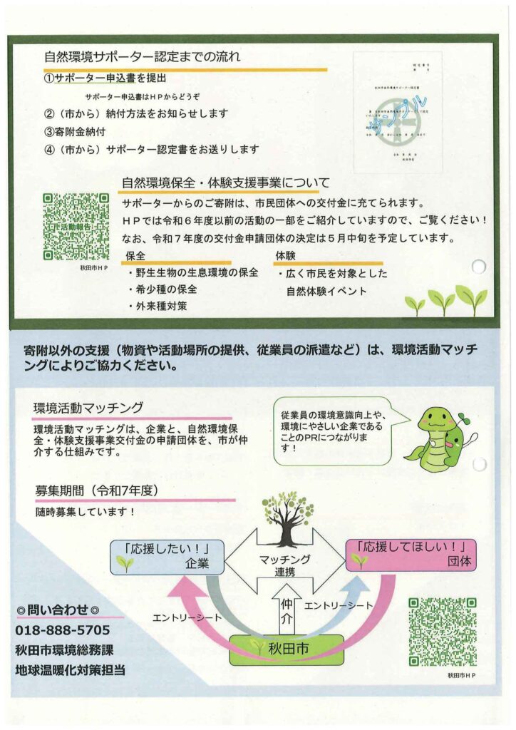 秋田市自然環境サポーター認定書チラシ裏